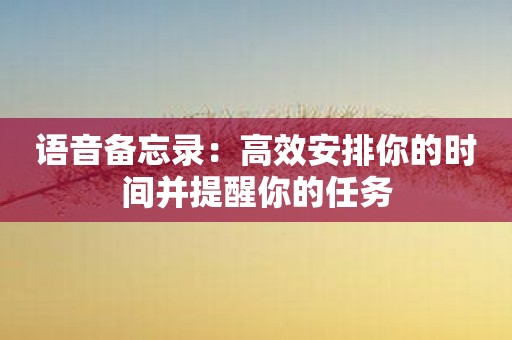 语音备忘录：高效安排你的时间并提醒你的任务