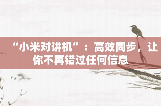 “小米对讲机”：高效同步，让你不再错过任何信息