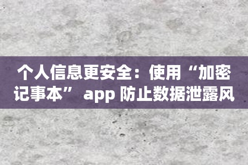 个人信息更安全：使用“加密记事本” app 防止数据泄露风险