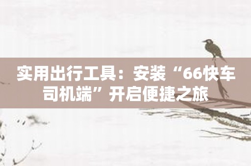实用出行工具：安装“66快车司机端”开启便捷之旅