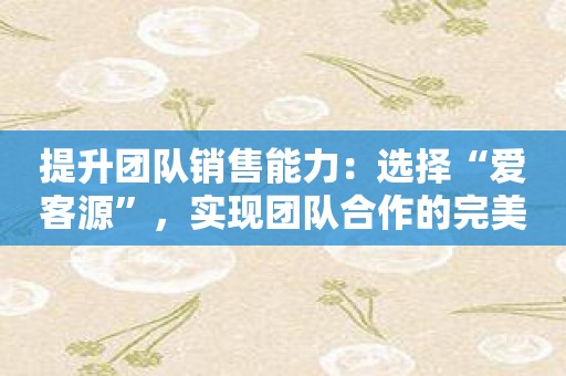 提升团队销售能力：选择“爱客源”，实现团队合作的完美协同效应