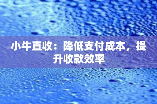 小牛直收：降低支付成本，提升收款效率