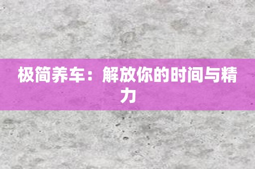 极简养车：解放你的时间与精力