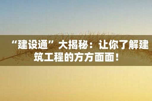 “建设通”大揭秘：让你了解建筑工程的方方面面！
