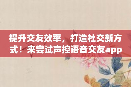 提升交友效率，打造社交新方式！来尝试声控语音交友app吧！