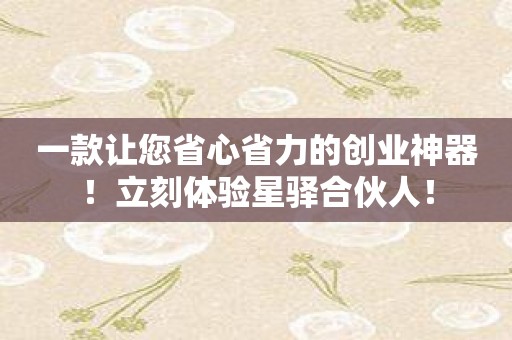 一款让您省心省力的创业神器！立刻体验星驿合伙人！