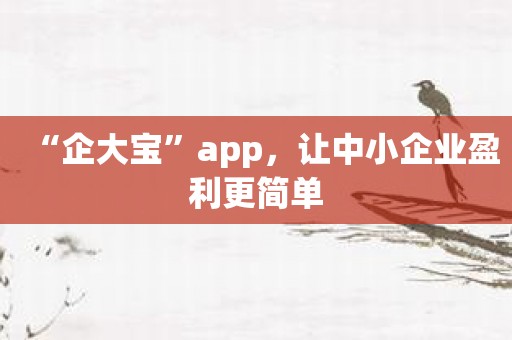 “企大宝”app，让中小企业盈利更简单