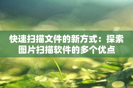 快速扫描文件的新方式：探索图片扫描软件的多个优点