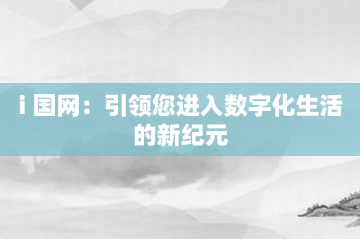 i 国网：引领您进入数字化生活的新纪元