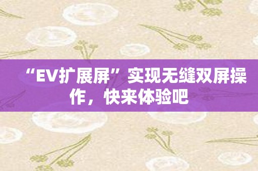 “EV扩展屏”实现无缝双屏操作，快来体验吧