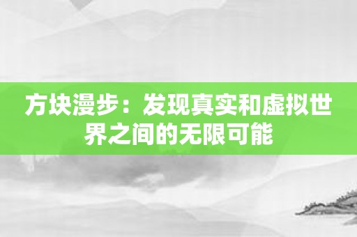 方块漫步：发现真实和虚拟世界之间的无限可能