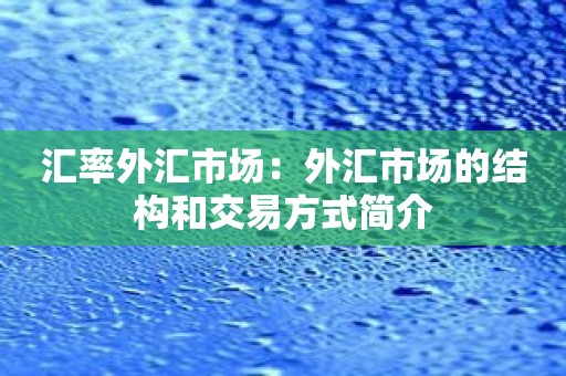 汇率外汇市场：外汇市场的结构和交易方式简介