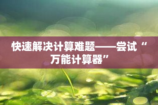 快速解决计算难题——尝试“万能计算器”