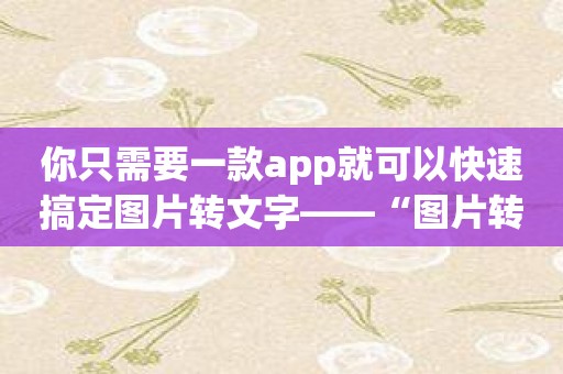 你只需要一款app就可以快速搞定图片转文字——“图片转文字识别精灵”