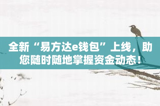 全新“易方达e钱包”上线，助您随时随地掌握资金动态！