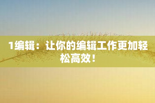 1编辑：让你的编辑工作更加轻松高效！