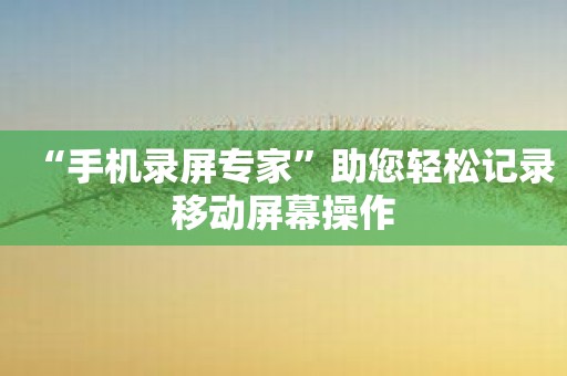 “手机录屏专家”助您轻松记录移动屏幕操作