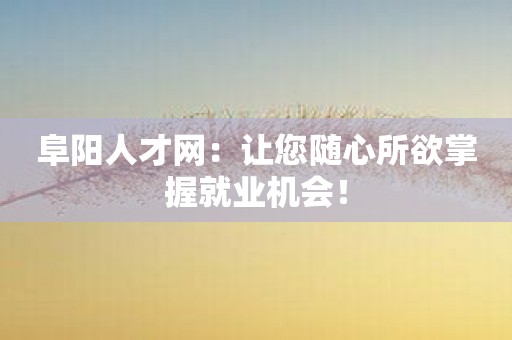 阜阳人才网：让您随心所欲掌握就业机会！
