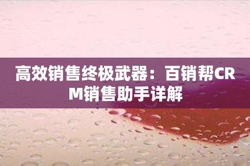 高效销售终极武器：百销帮CRM销售助手详解