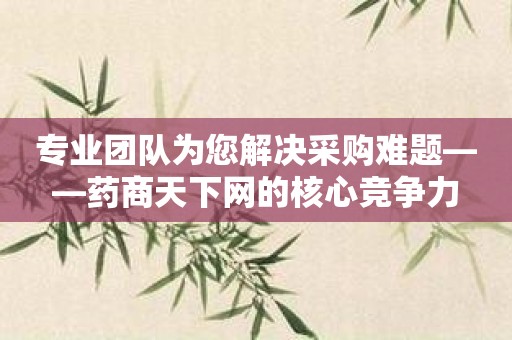 专业团队为您解决采购难题——药商天下网的核心竞争力
