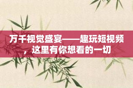 万千视觉盛宴——趣玩短视频，这里有你想看的一切