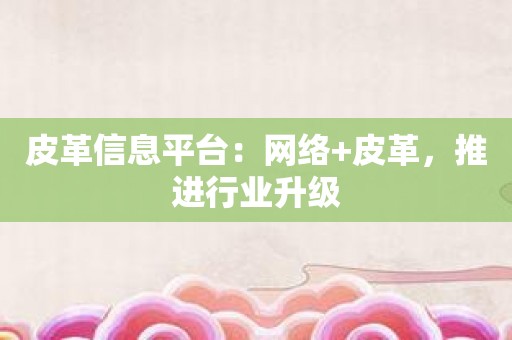 皮革信息平台：网络+皮革，推进行业升级