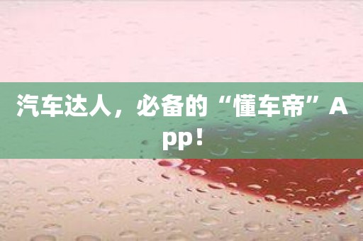 汽车达人，必备的“懂车帝”App！