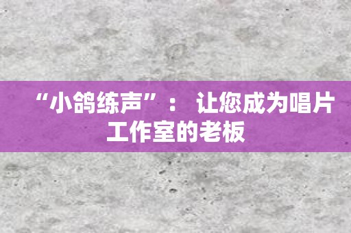 “小鸽练声”： 让您成为唱片工作室的老板