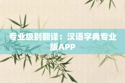 专业级别翻译：汉语字典专业版APP