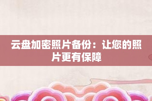 云盘加密照片备份：让您的照片更有保障