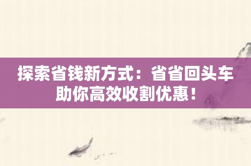 探索省钱新方式：省省回头车助你高效收割优惠！