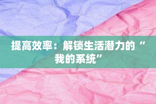 提高效率：解锁生活潜力的“我的系统”