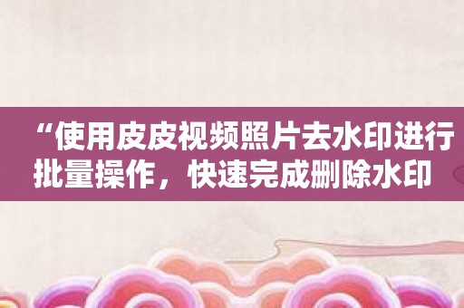 “使用皮皮视频照片去水印进行批量操作，快速完成删除水印任务”