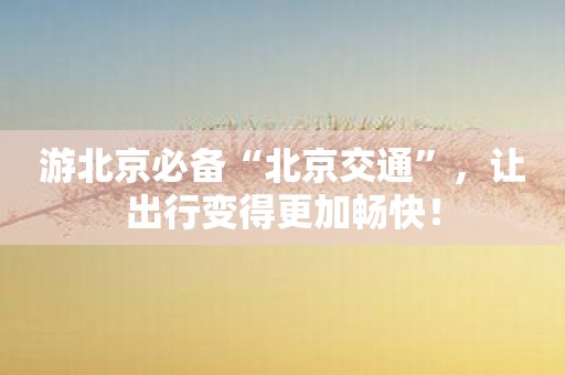 游北京必备“北京交通”，让出行变得更加畅快！