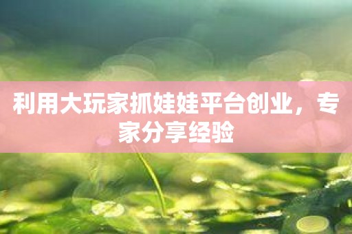 利用大玩家抓娃娃平台创业，专家分享经验