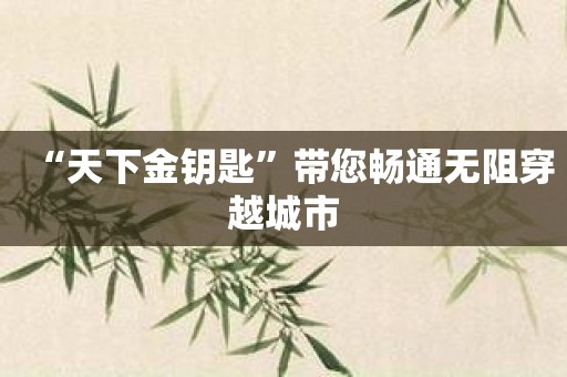 “天下金钥匙”带您畅通无阻穿越城市
