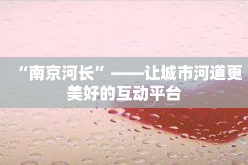 “南京河长”——让城市河道更美好的互动平台