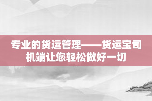 专业的货运管理——货运宝司机端让您轻松做好一切