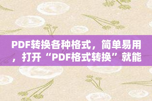 PDF转换各种格式，简单易用，打开“PDF格式转换”就能惊喜