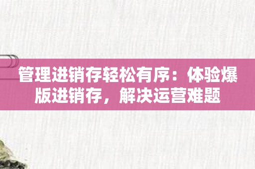 管理进销存轻松有序：体验爆版进销存，解决运营难题