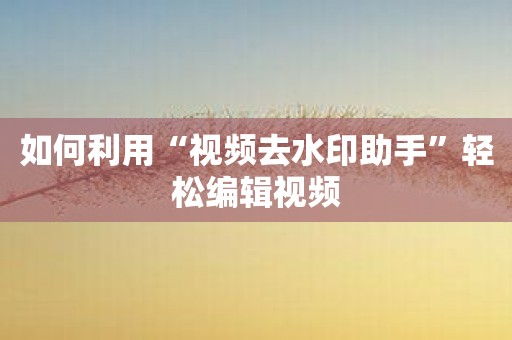 如何利用“视频去水印助手”轻松编辑视频