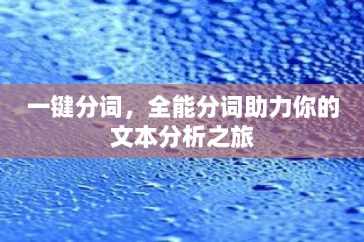 一键分词，全能分词助力你的文本分析之旅
