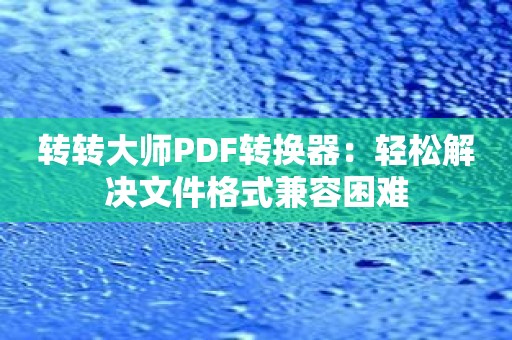 转转大师PDF转换器：轻松解决文件格式兼容困难