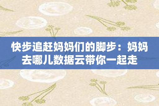 快步追赶妈妈们的脚步：妈妈去哪儿数据云带你一起走