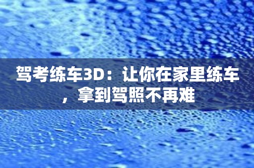 驾考练车3D：让你在家里练车，拿到驾照不再难