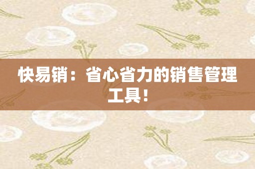 快易销：省心省力的销售管理工具！