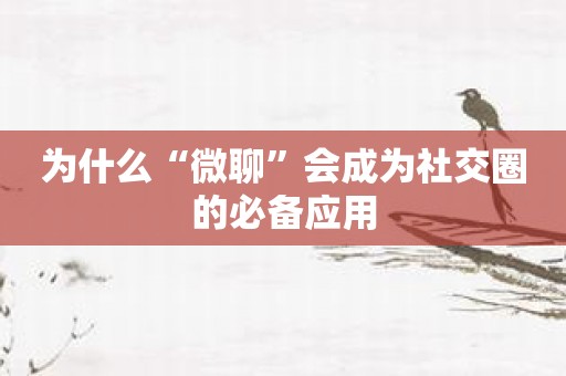 为什么“微聊”会成为社交圈的必备应用