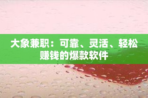 大象兼职：可靠、灵活、轻松赚钱的爆款软件