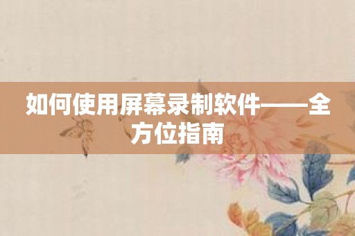 如何使用屏幕录制软件——全方位指南
