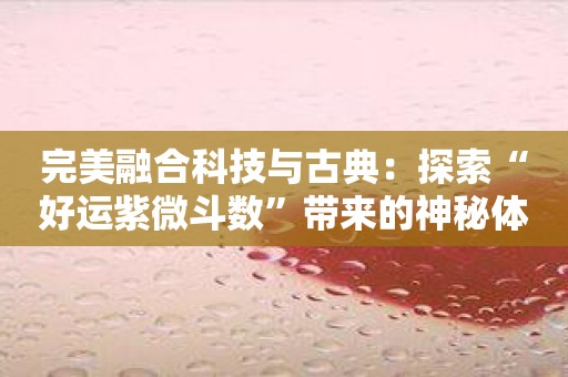 完美融合科技与古典：探索“好运紫微斗数”带来的神秘体验。